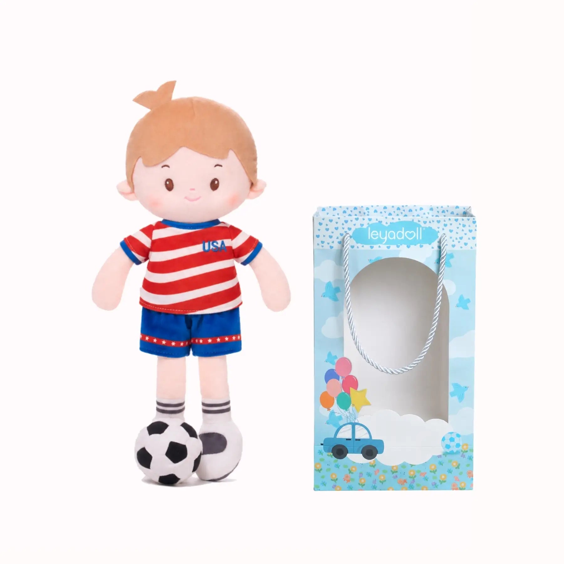 Personalized Soccer Boy - USA (2 Skin Tones) - Boutique Style Doll With Outfit