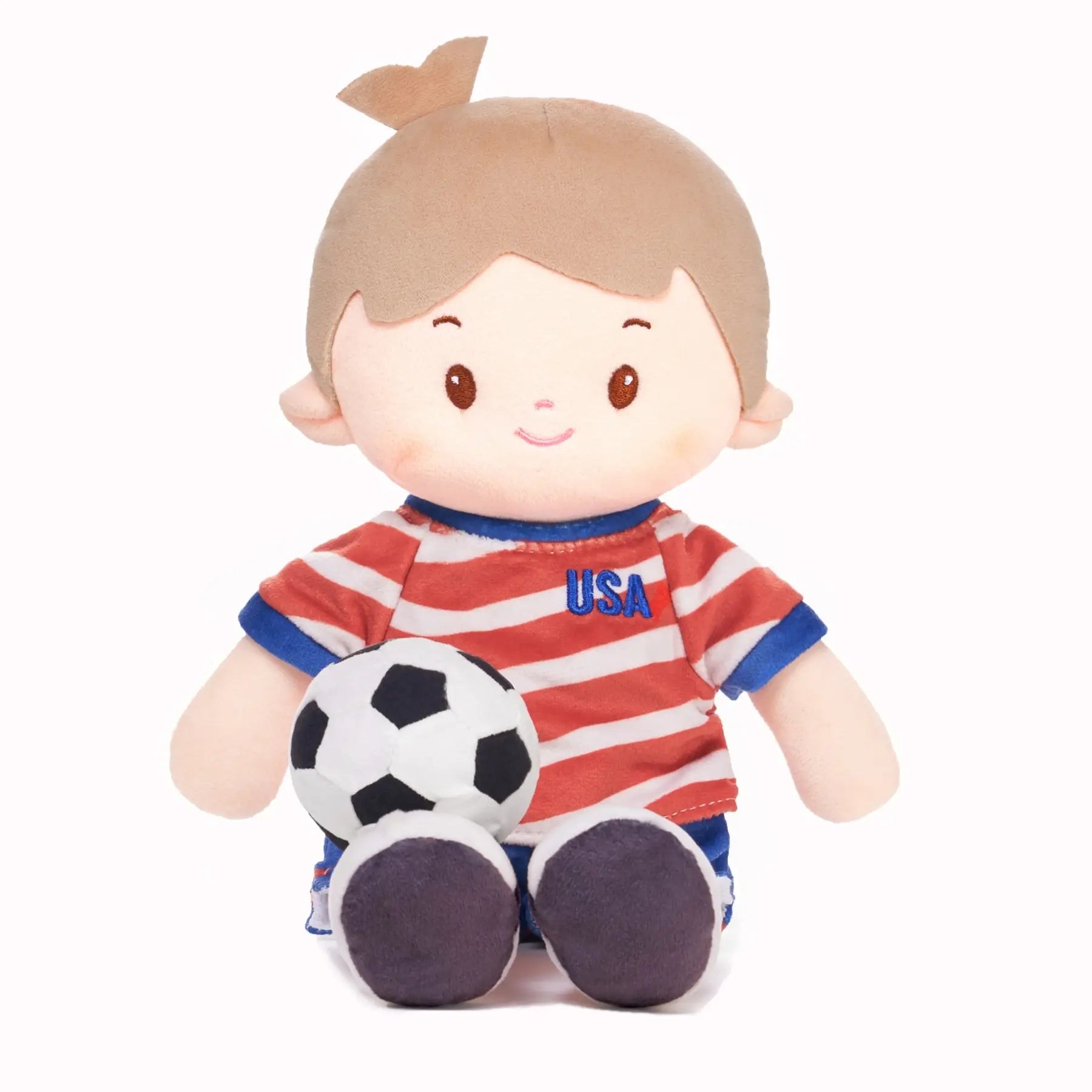 Personalized Soccer Boy - USA (2 Skin Tones) - Boutique Style Doll With Outfit