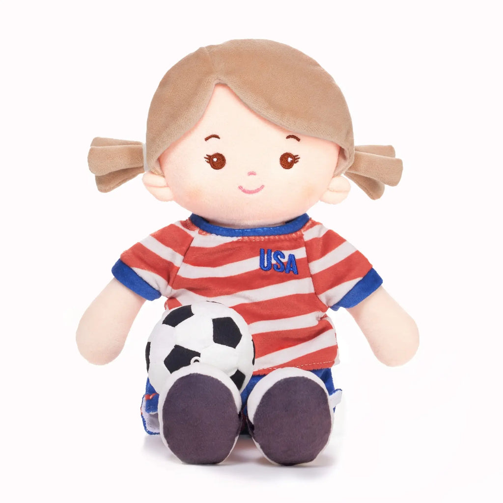 Personalized Soccer Girl - USA (2 Skin Tones) - Sweet Doll With Accessories