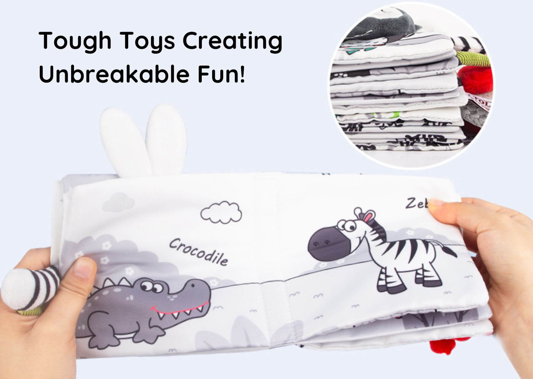 Animal Kingdom - Black&White Soft Tail Book For Babies - Small Size Doll Style Set