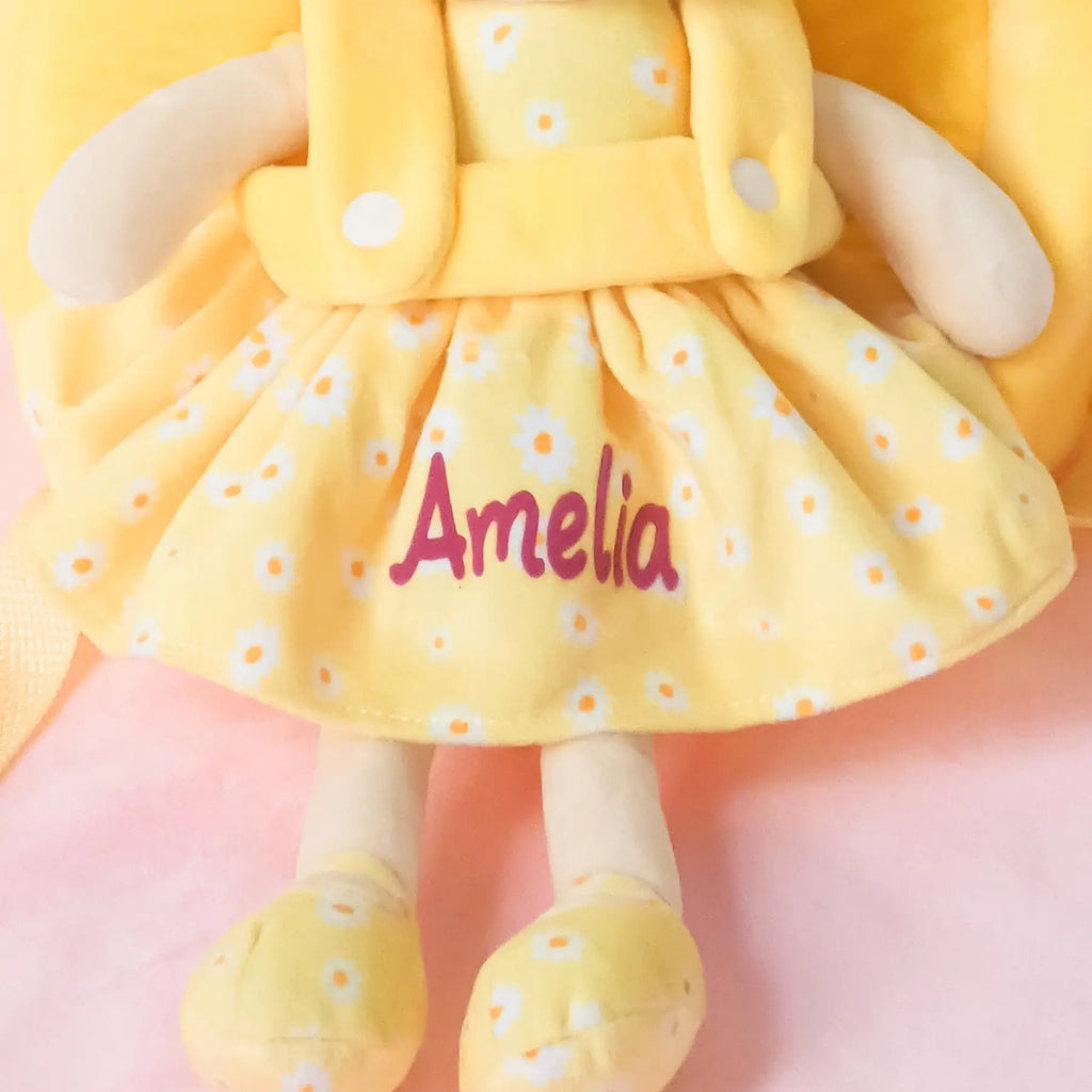 Personalized Flora Belle Girl Doll Backpack - Yellow - Stylish Doll Gift Set