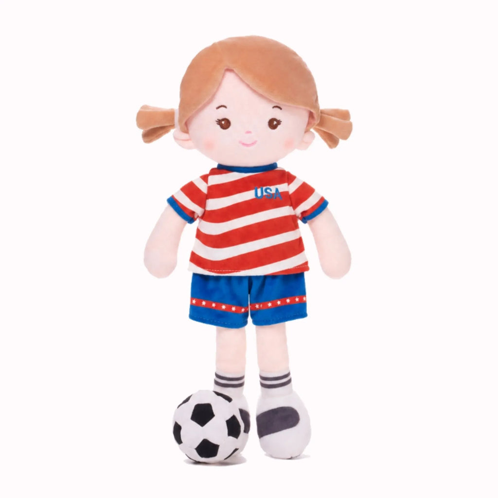 Personalized Soccer Girl - USA (2 Skin Tones) - Sweet Doll With Accessories