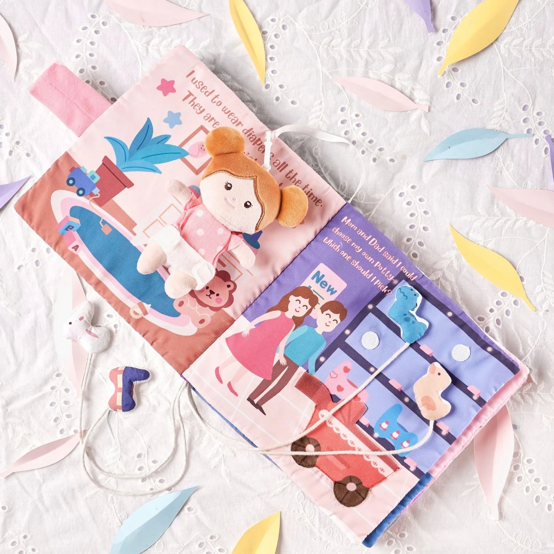 Hello Potty for Girls - Personalized Montessori Soft Book - Boutique Style Dress Up Doll