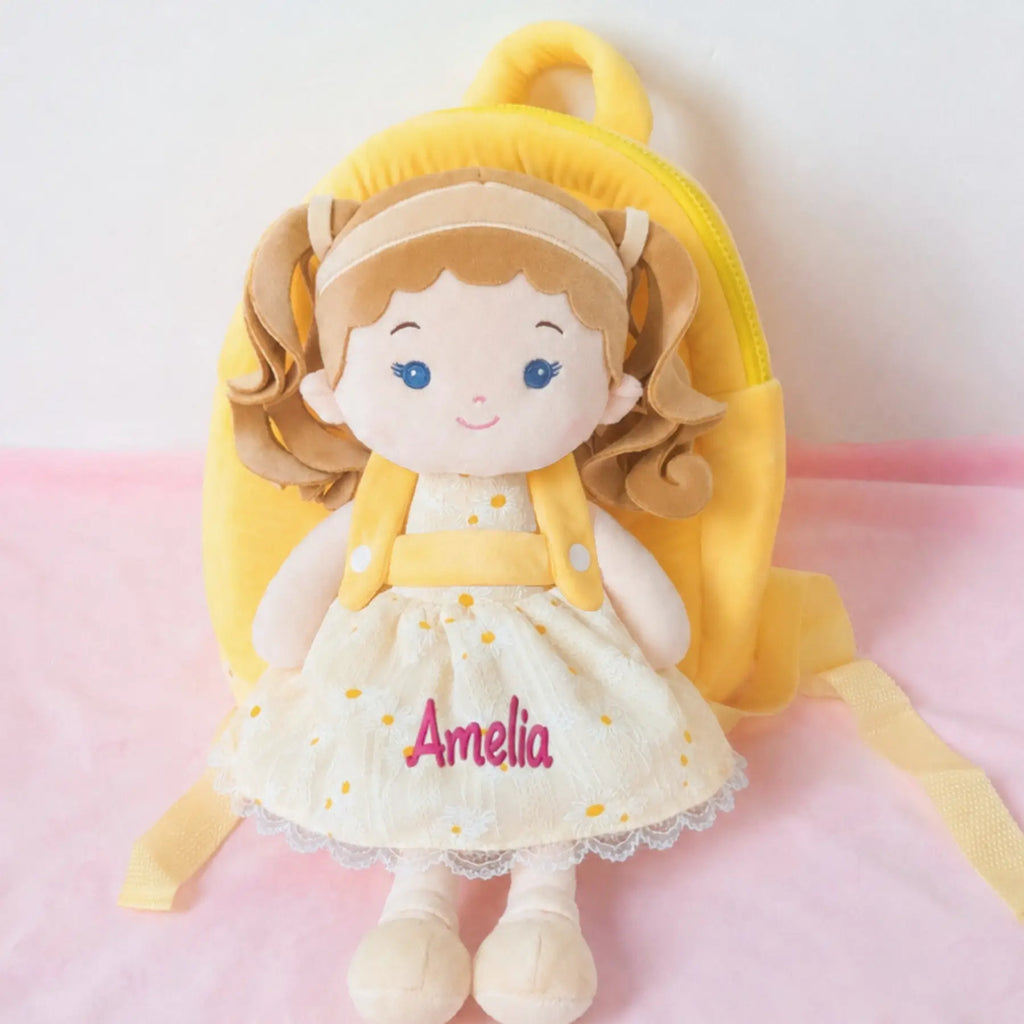 Personalized Daisy Girl Doll Backpack - Yellow - Pretty Doll For Collectors