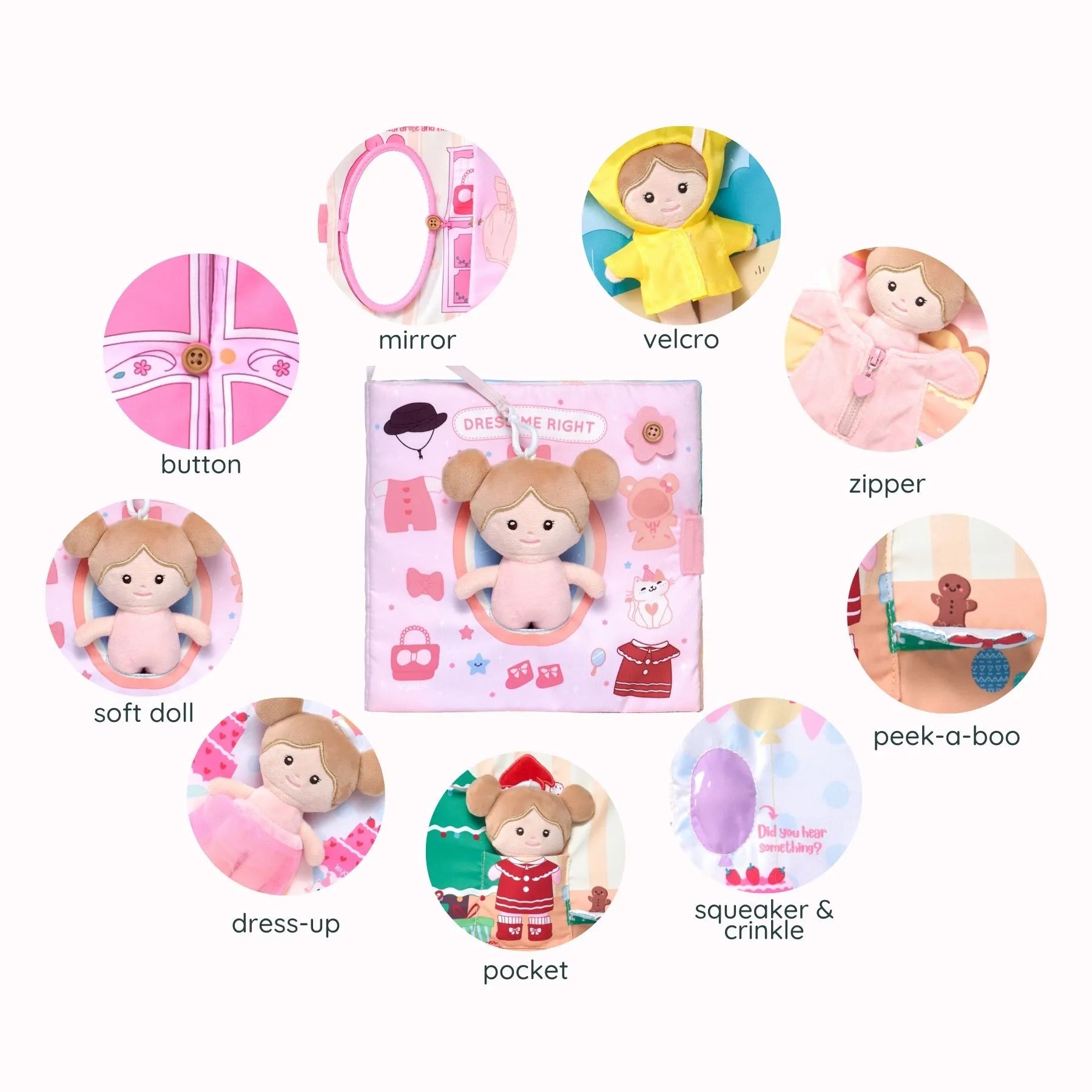 Dress Me Right - Personalized Montessori Soft Book - Pretty Baby Doll