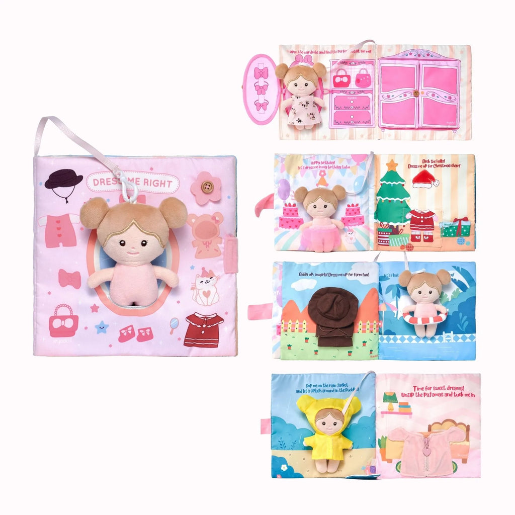 Dress Me Right - Personalized Montessori Soft Book - Pretty Baby Doll