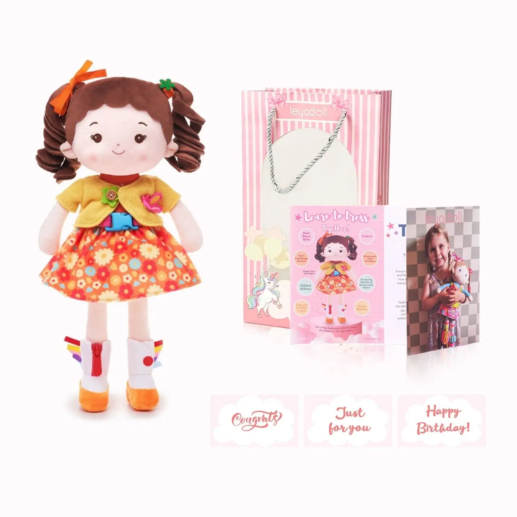 Personalized Flora Girl - Montessori Doll - Large Size Doll Style Set