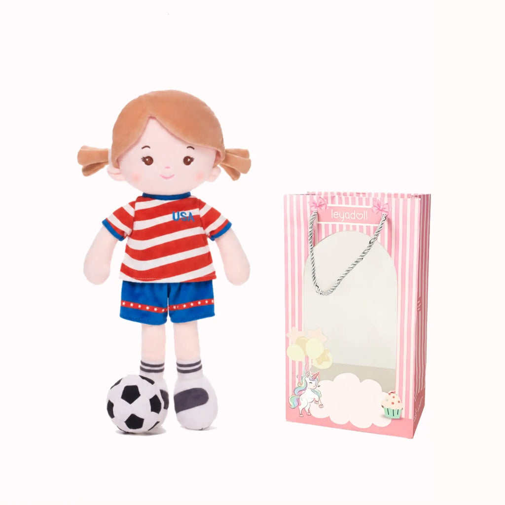 Personalized Soccer Girl - USA (2 Skin Tones) - Sweet Doll With Accessories