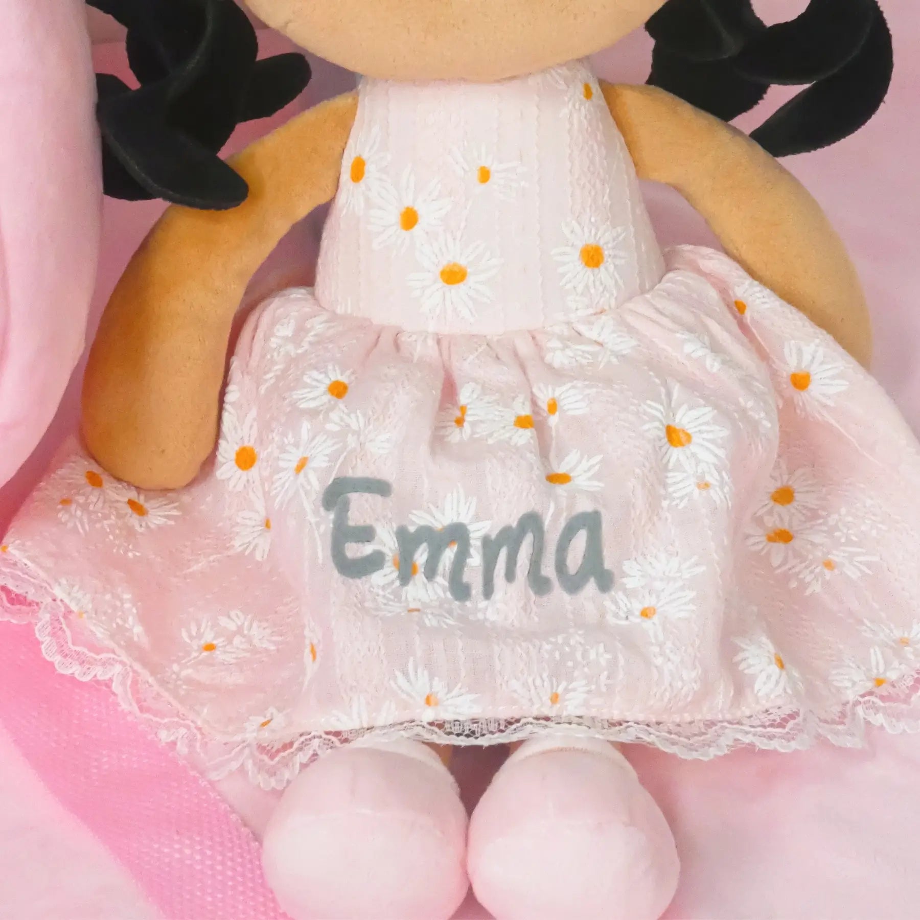 Personalized Daisy Girl Doll Backpack -Pink (2 Skin Tones) - Collector Friendly Doll For Gifting