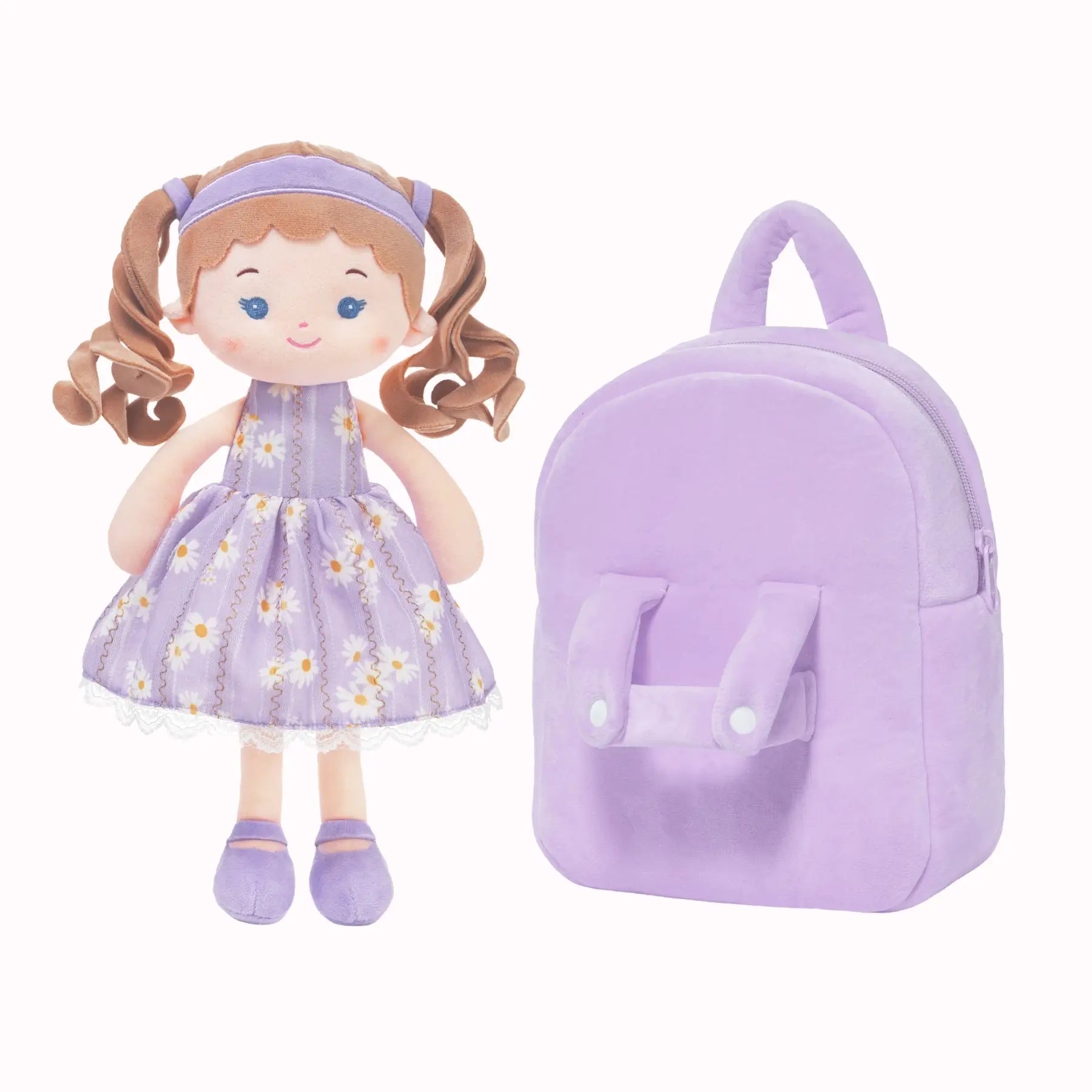 Personalized Daisy Girl Doll Backpack - Purple - Pretty Plush Doll