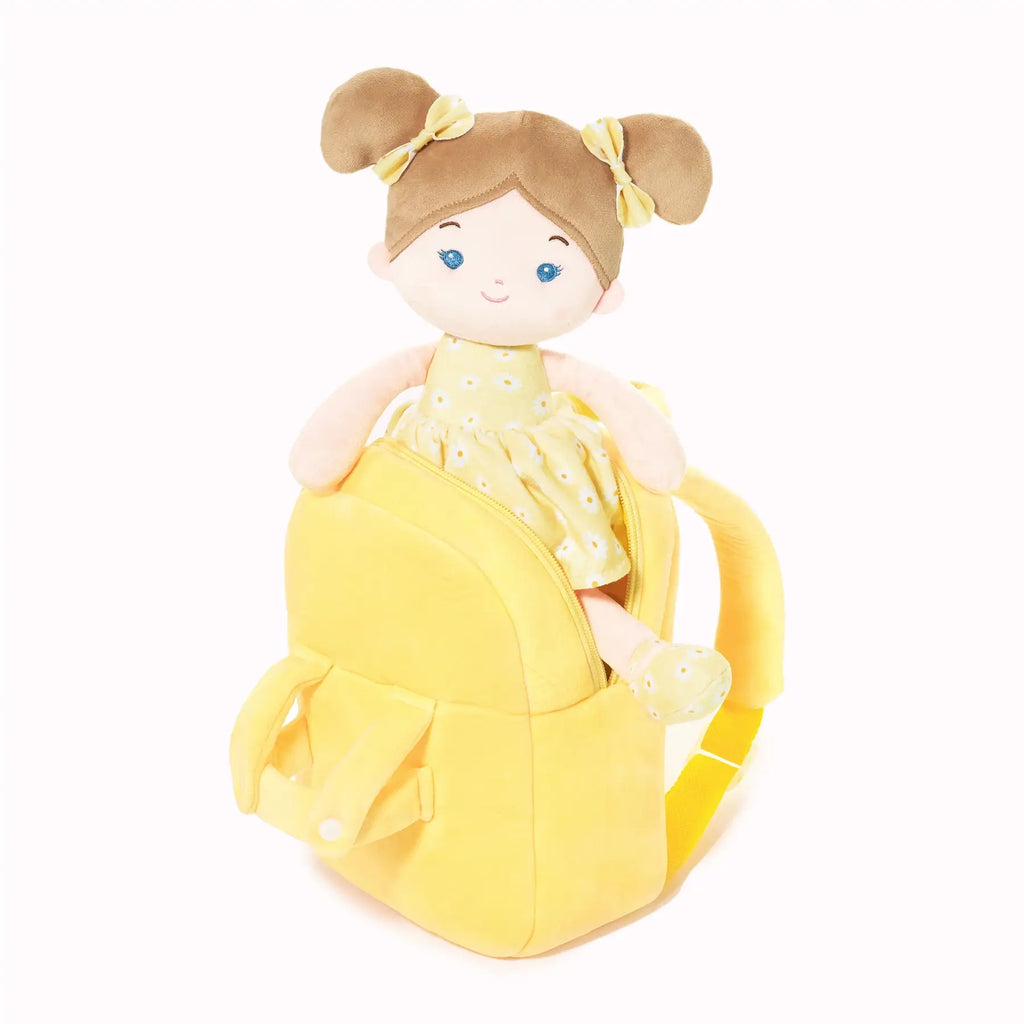 Personalized Flora Belle Girl Doll Backpack - Yellow - Stylish Doll Gift Set