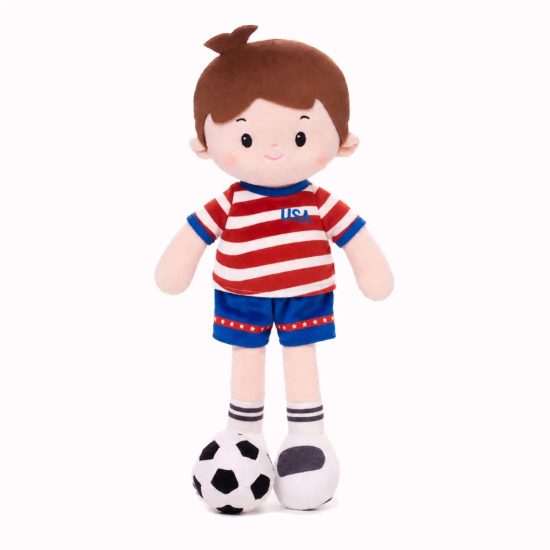 Personalized Soccer Boy - USA (2 Skin Tones) - Boutique Style Doll With Outfit