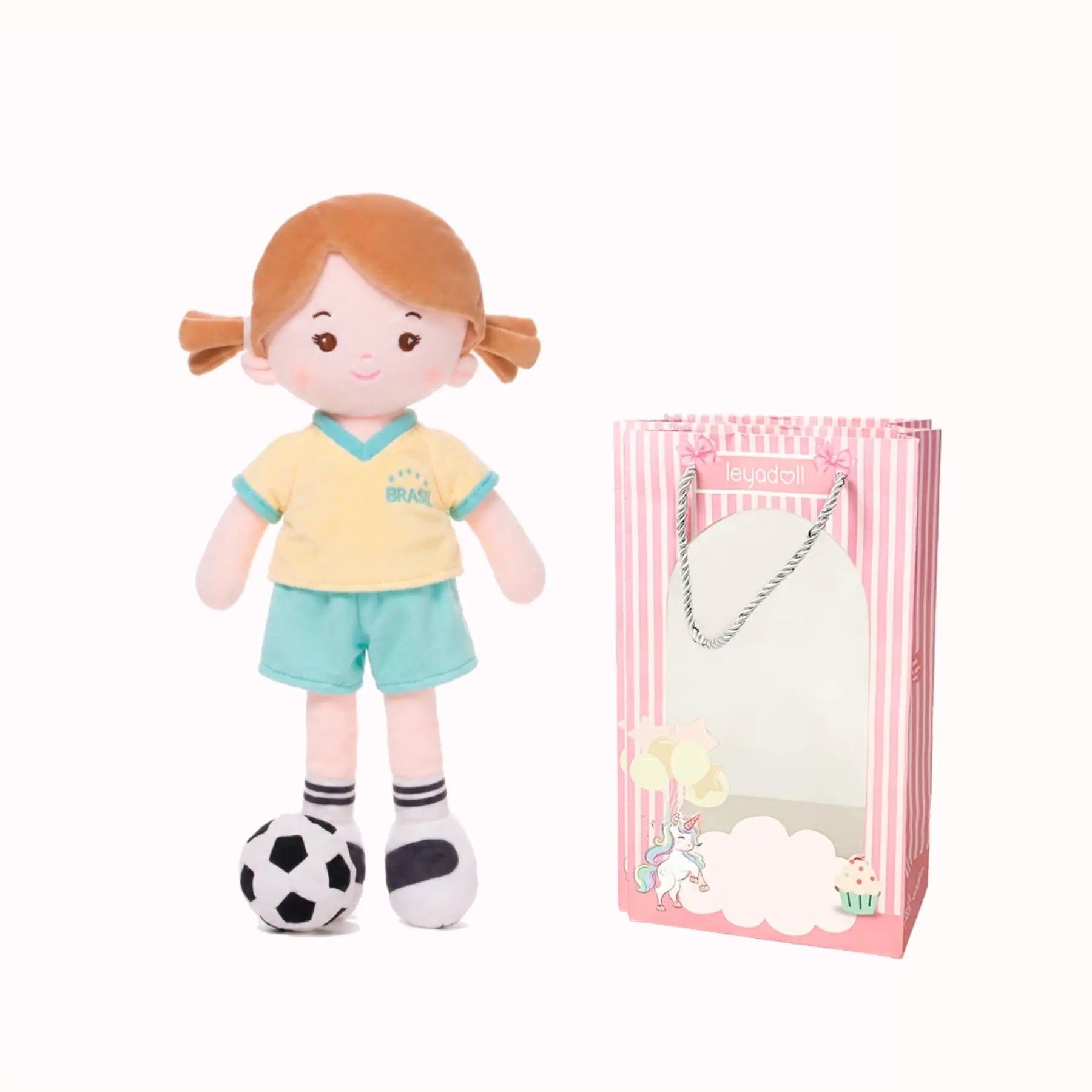 Personalized Soccer Girl - BRA (2 Skin Tones) - Gift Ready Dress Up Doll