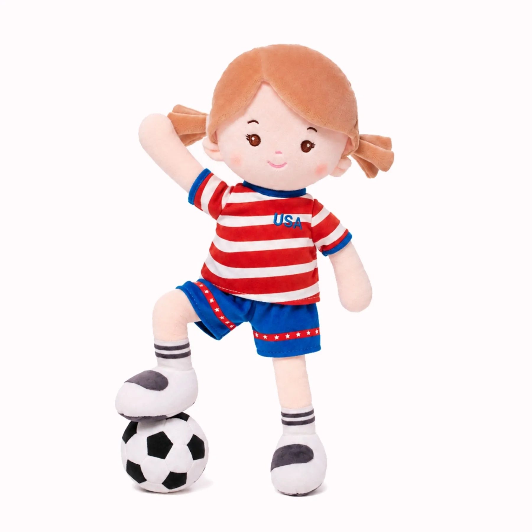 Personalized Soccer Girl - USA (2 Skin Tones) - Sweet Doll With Accessories