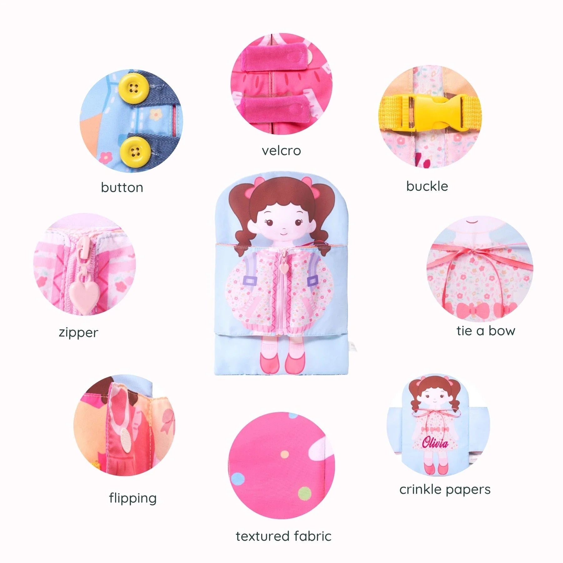Molly Knows How To Wear - Personalized Montessori Soft Book - Gift Ready Doll For Playtime