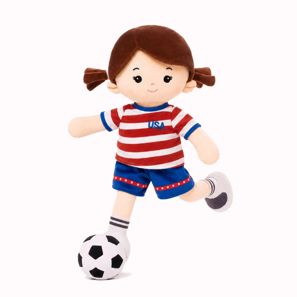 Personalized Soccer Girl - USA (2 Skin Tones) - Sweet Doll With Accessories