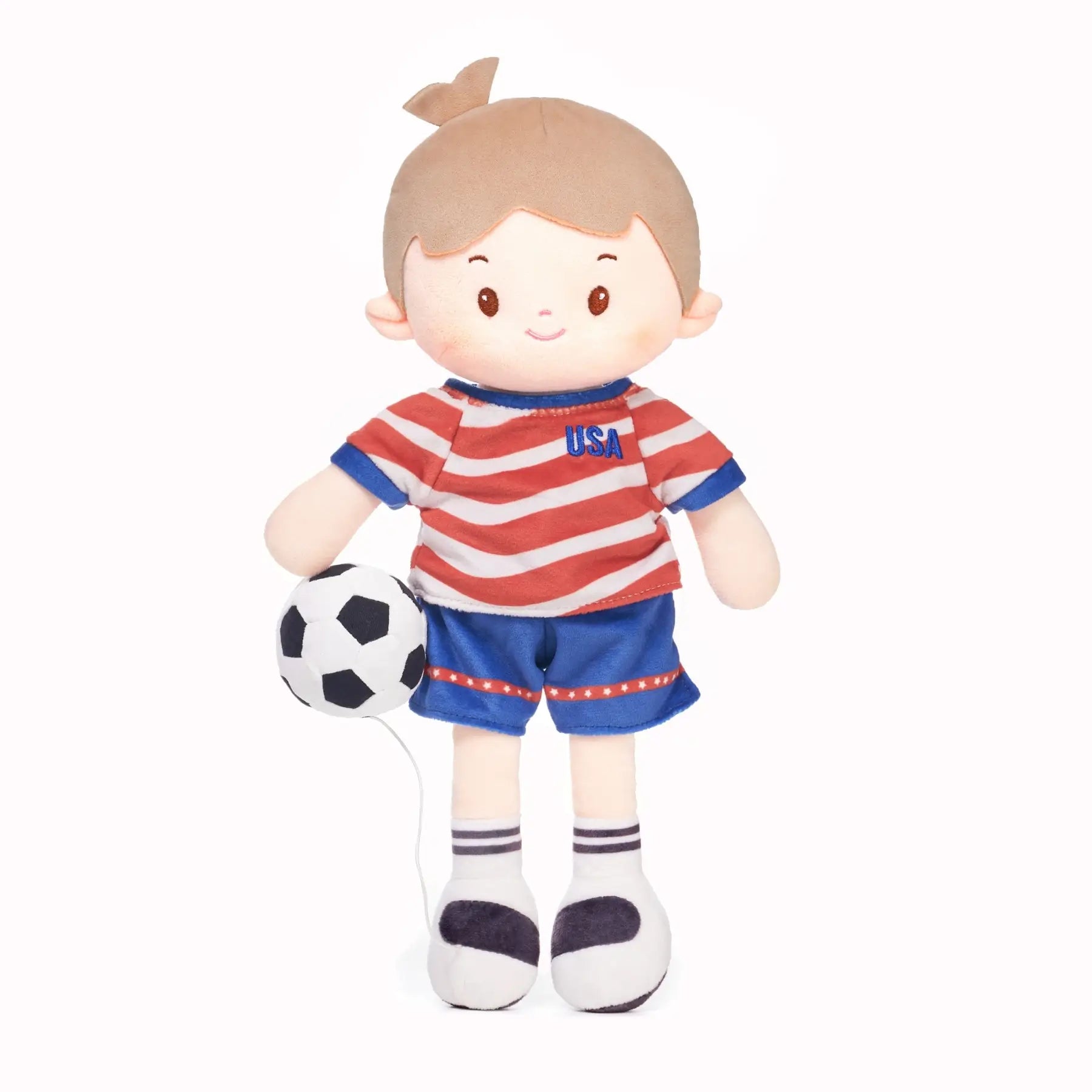 Personalized Soccer Boy - USA (2 Skin Tones) - Boutique Style Doll With Outfit