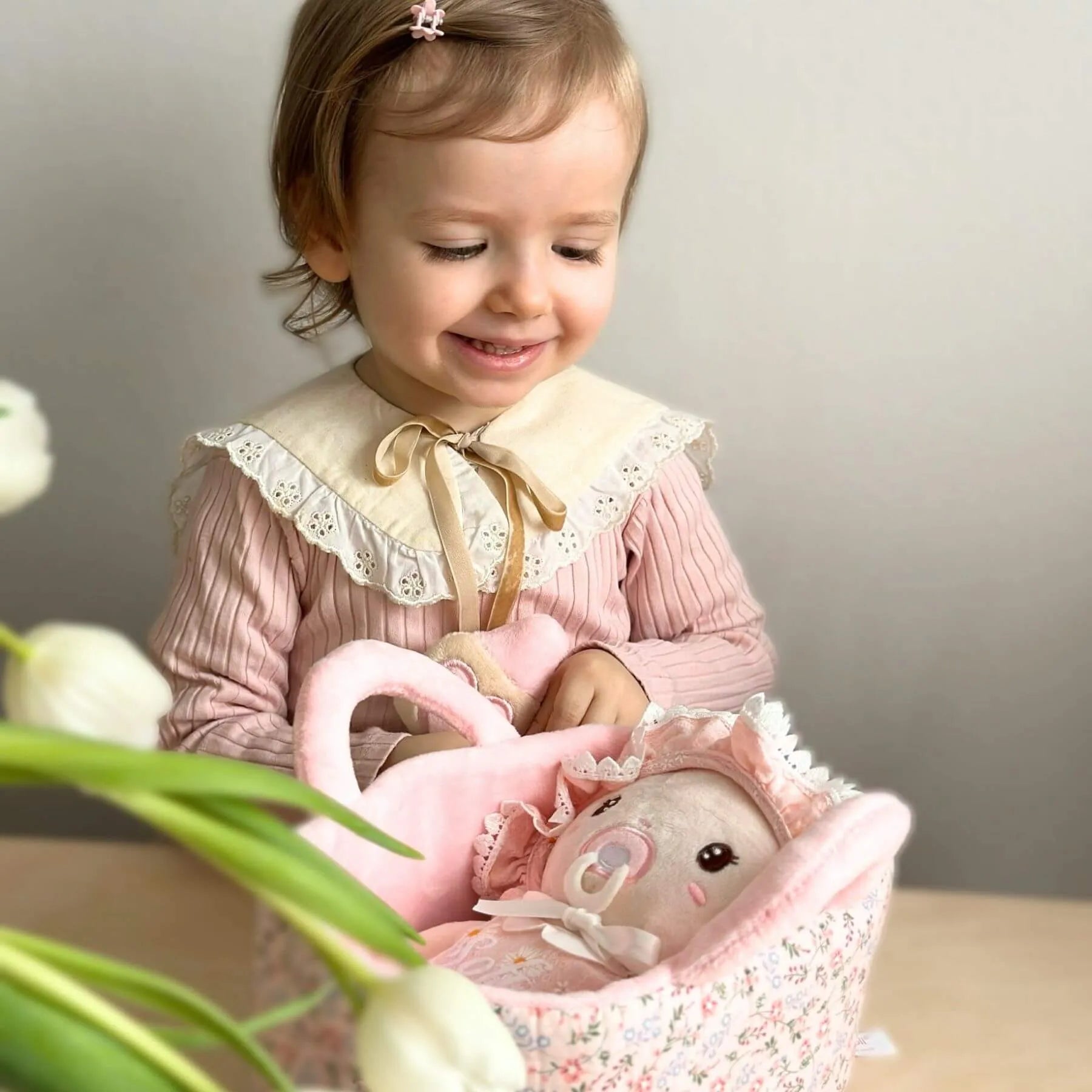 9 inches Baby Girl Crib Playset - Lovely Doll With Accessories