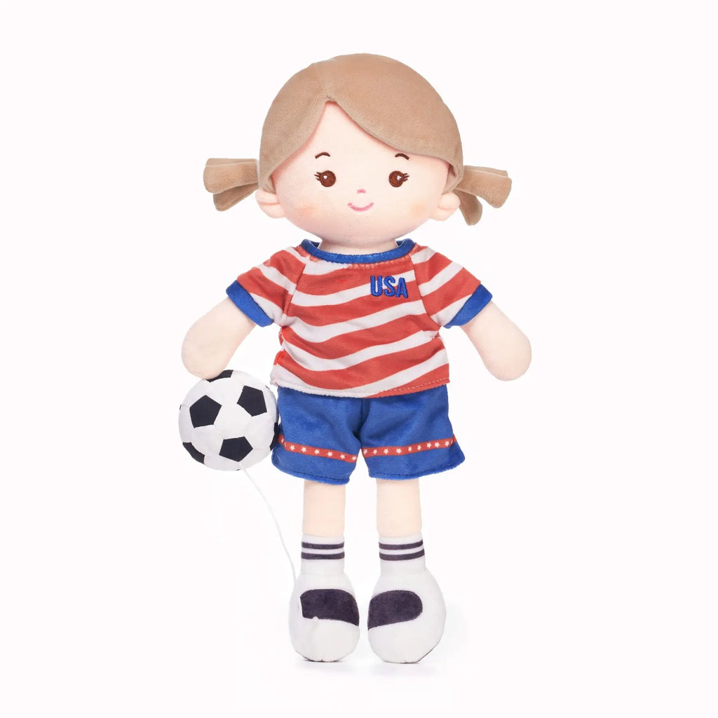 Personalized Soccer Girl - USA (2 Skin Tones) - Sweet Doll With Accessories