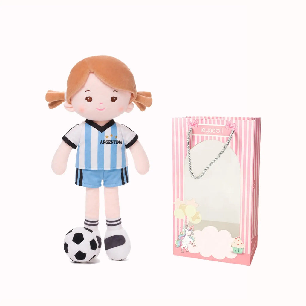 Personalized Soccer Girl - ARG (2 Skin Tones) - Large Size Plush Doll