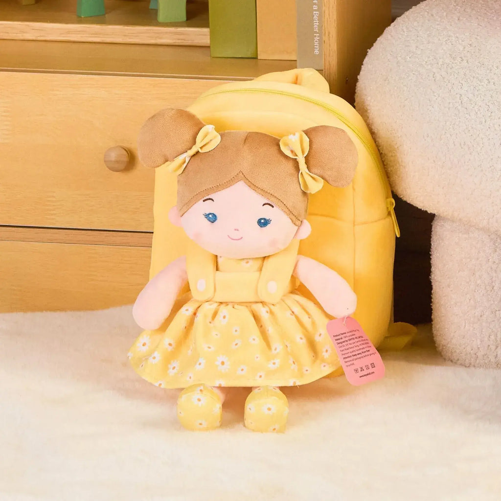 Personalized Flora Belle Girl Doll Backpack - Yellow - Stylish Doll Gift Set