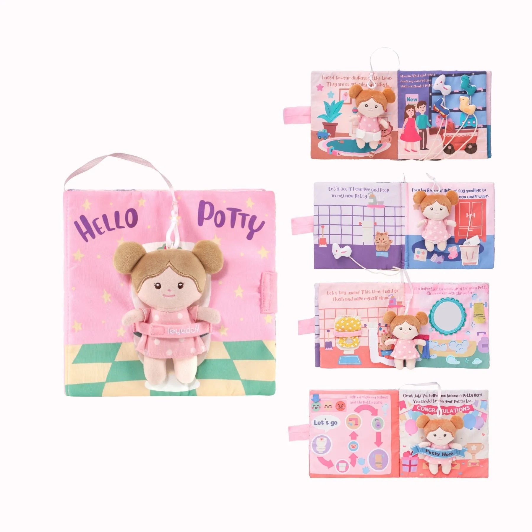 Hello Potty for Girls - Personalized Montessori Soft Book - Boutique Style Dress Up Doll