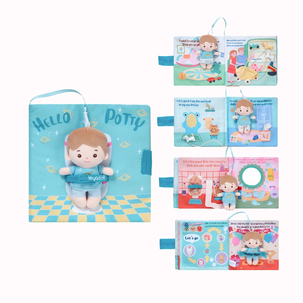 Hello Potty for Boys - Personalized Montessori Soft Book - Classic Doll Gift Set