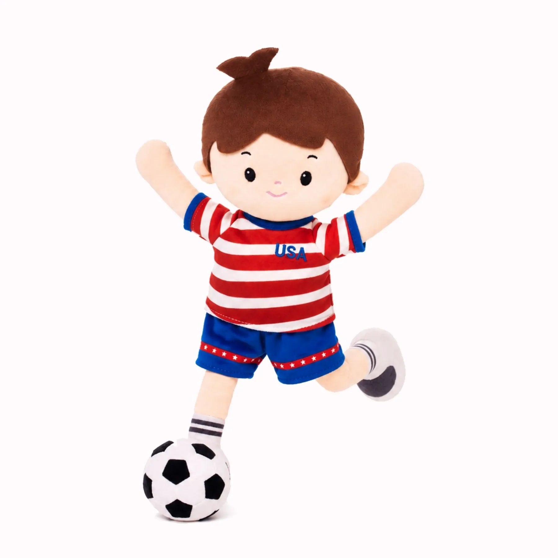 Personalized Soccer Boy - USA (2 Skin Tones) - Boutique Style Doll With Outfit