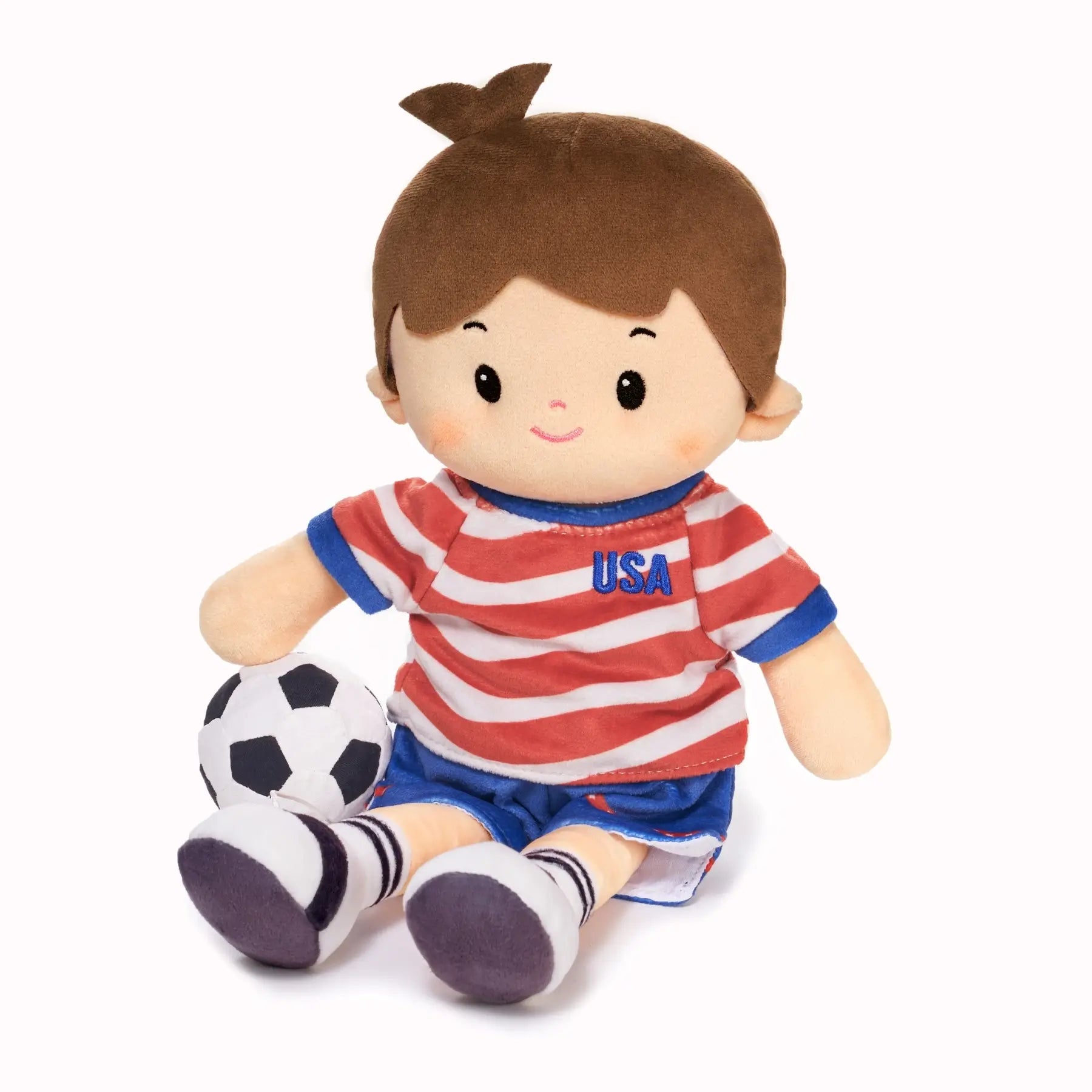 Personalized Soccer Boy - USA (2 Skin Tones) - Boutique Style Doll With Outfit