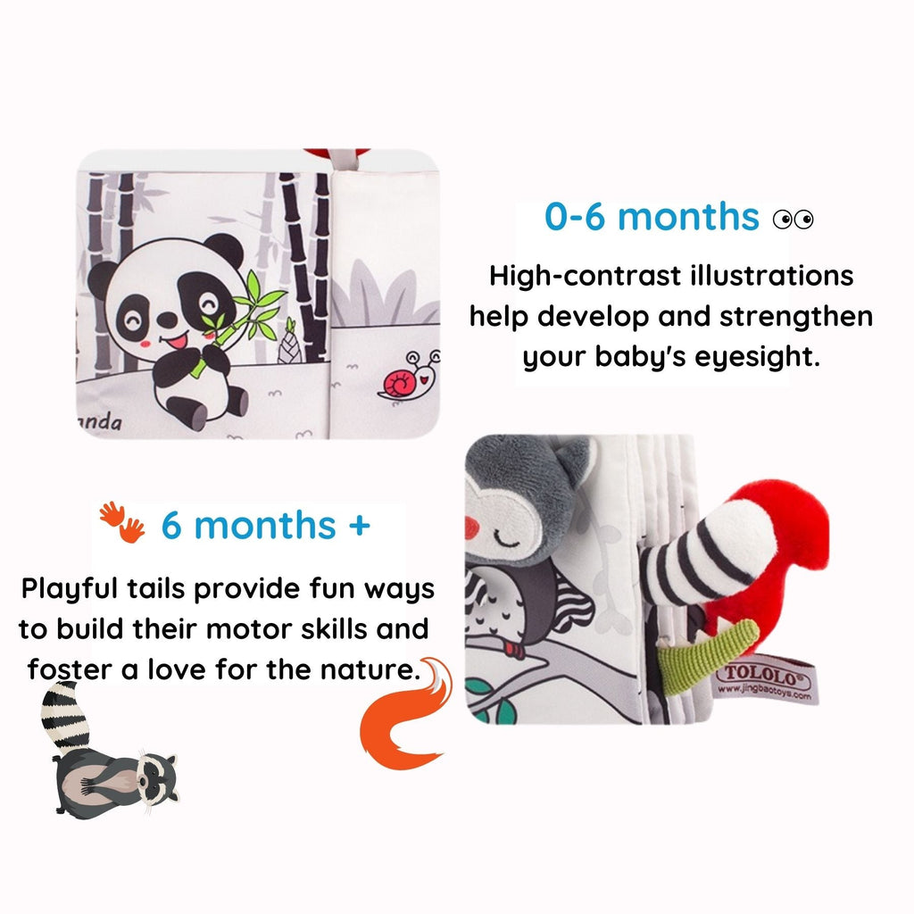 Animal Kingdom - Black&White Soft Tail Book For Babies - Small Size Doll Style Set