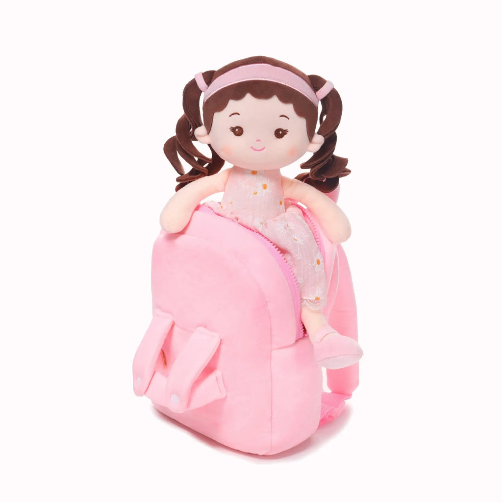 Personalized Daisy Girl Doll Backpack -Pink (2 Skin Tones) - Collector Friendly Doll For Gifting