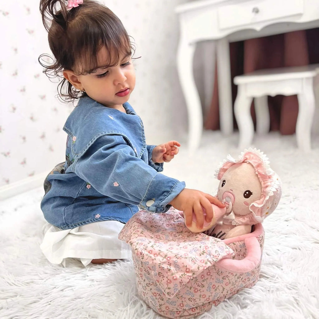 9 inches Baby Girl Crib Playset - Lovely Doll With Accessories