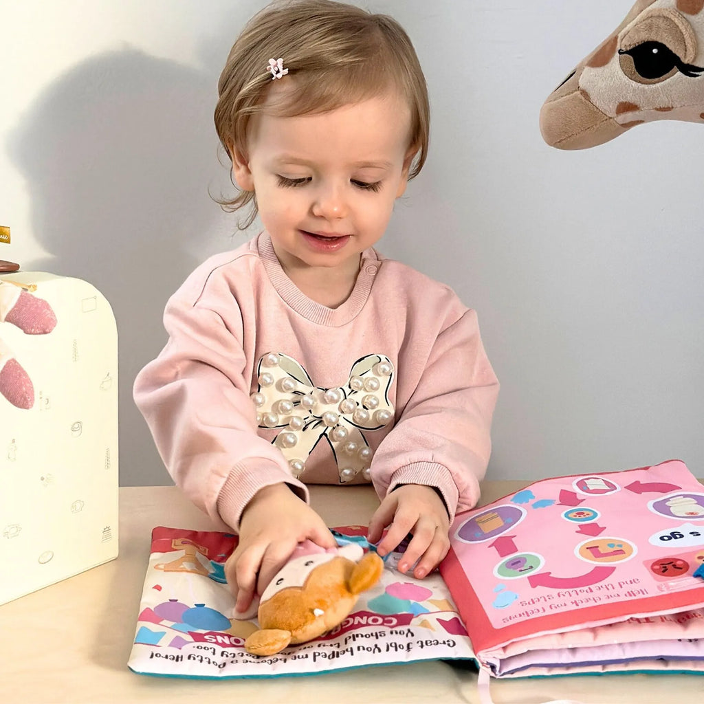 Hello Potty for Girls - Personalized Montessori Soft Book - Boutique Style Dress Up Doll