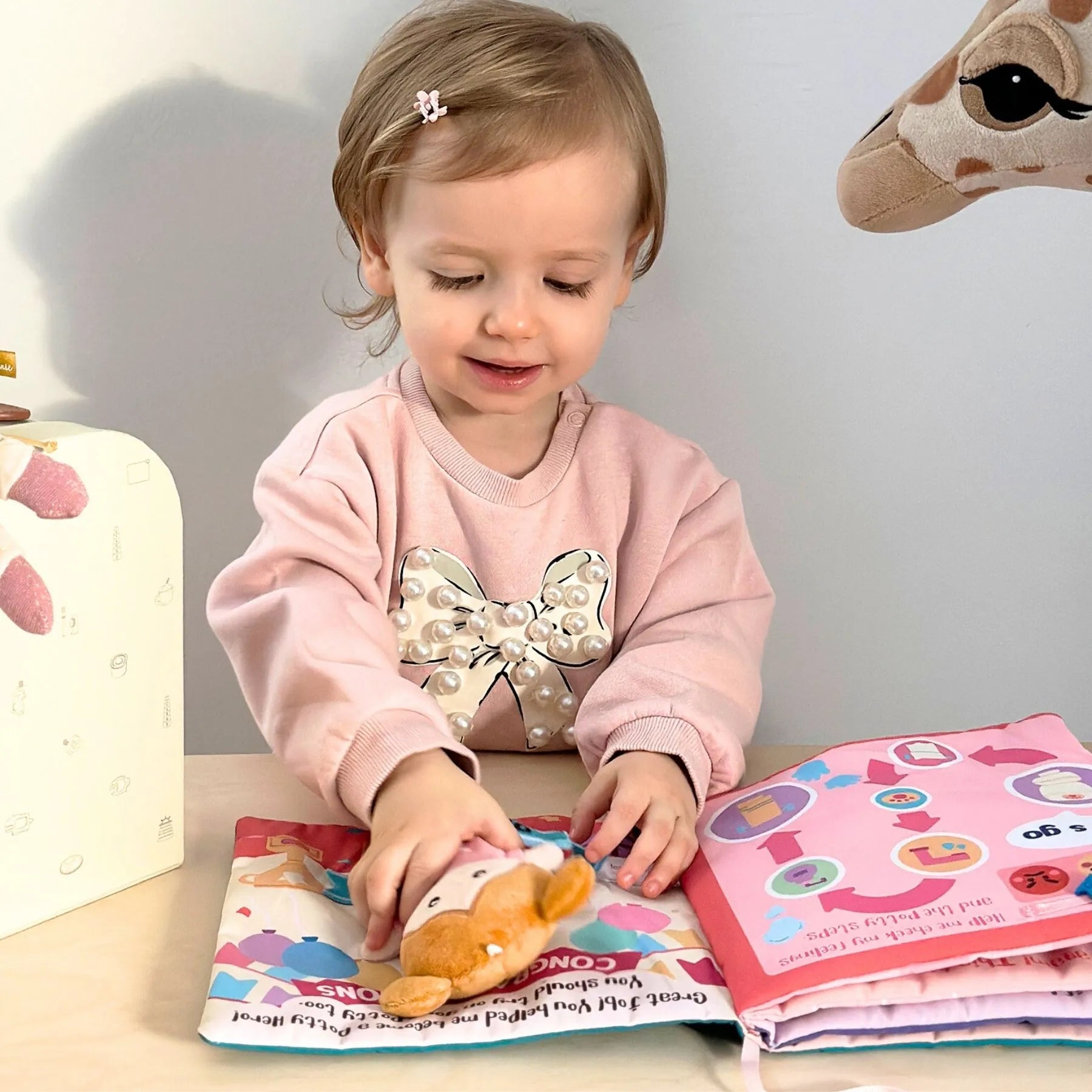 Hello Potty for Girls - Personalized Montessori Soft Book - Boutique Style Dress Up Doll