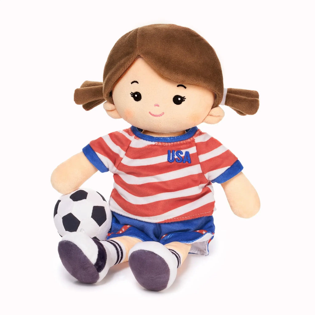 Personalized Soccer Girl - USA (2 Skin Tones) - Sweet Doll With Accessories