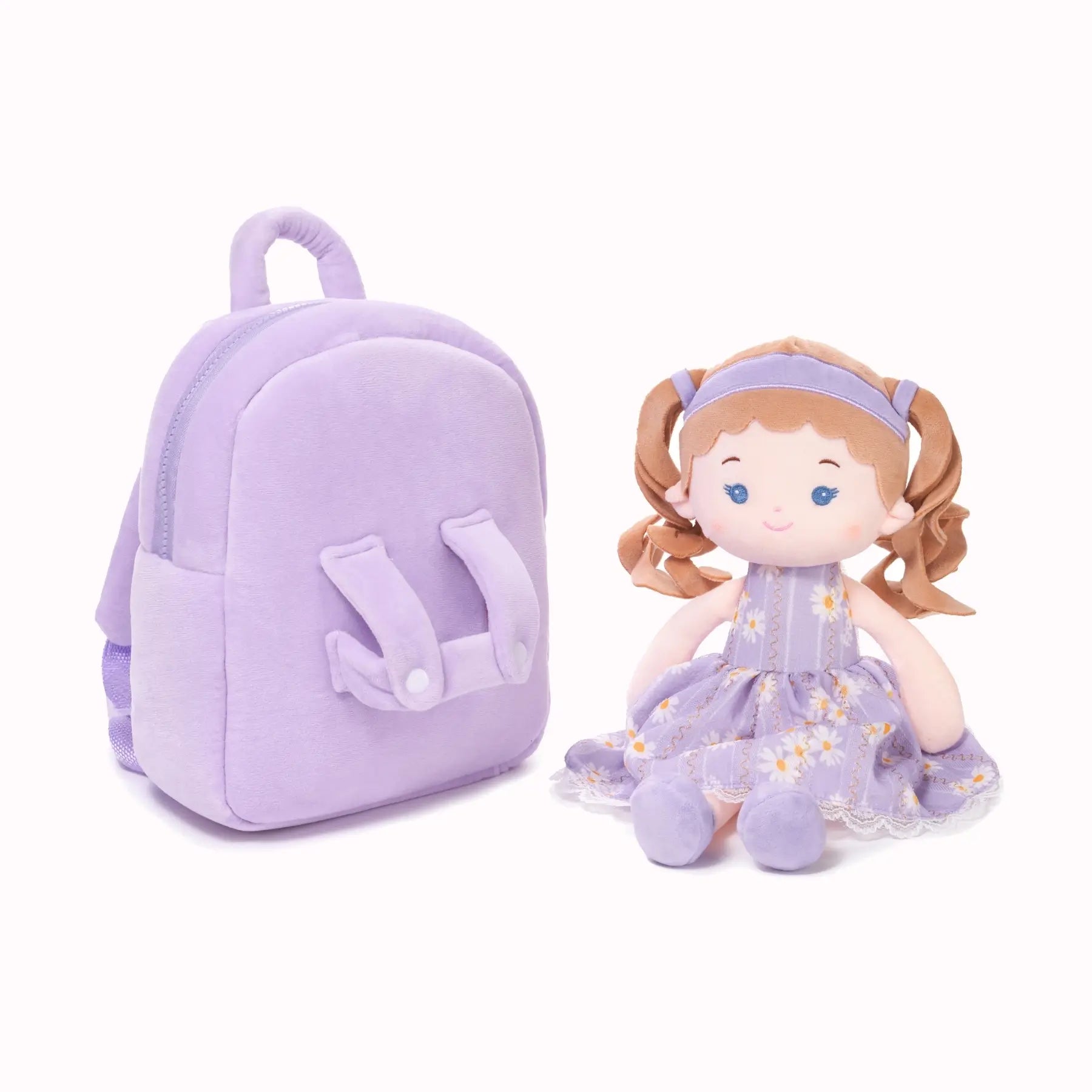 Personalized Daisy Girl Doll Backpack - Purple - Pretty Plush Doll