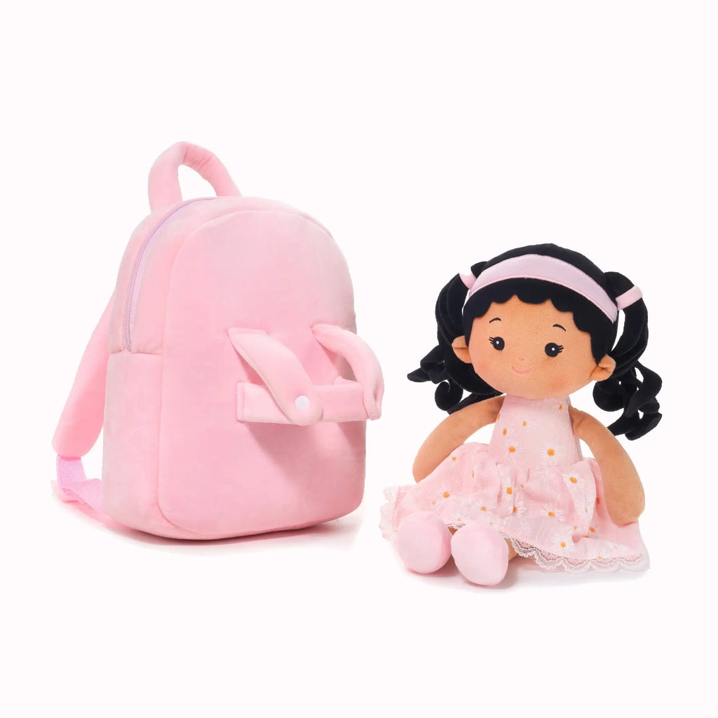 Personalized Daisy Girl Doll Backpack -Pink (2 Skin Tones) - Collector Friendly Doll For Gifting