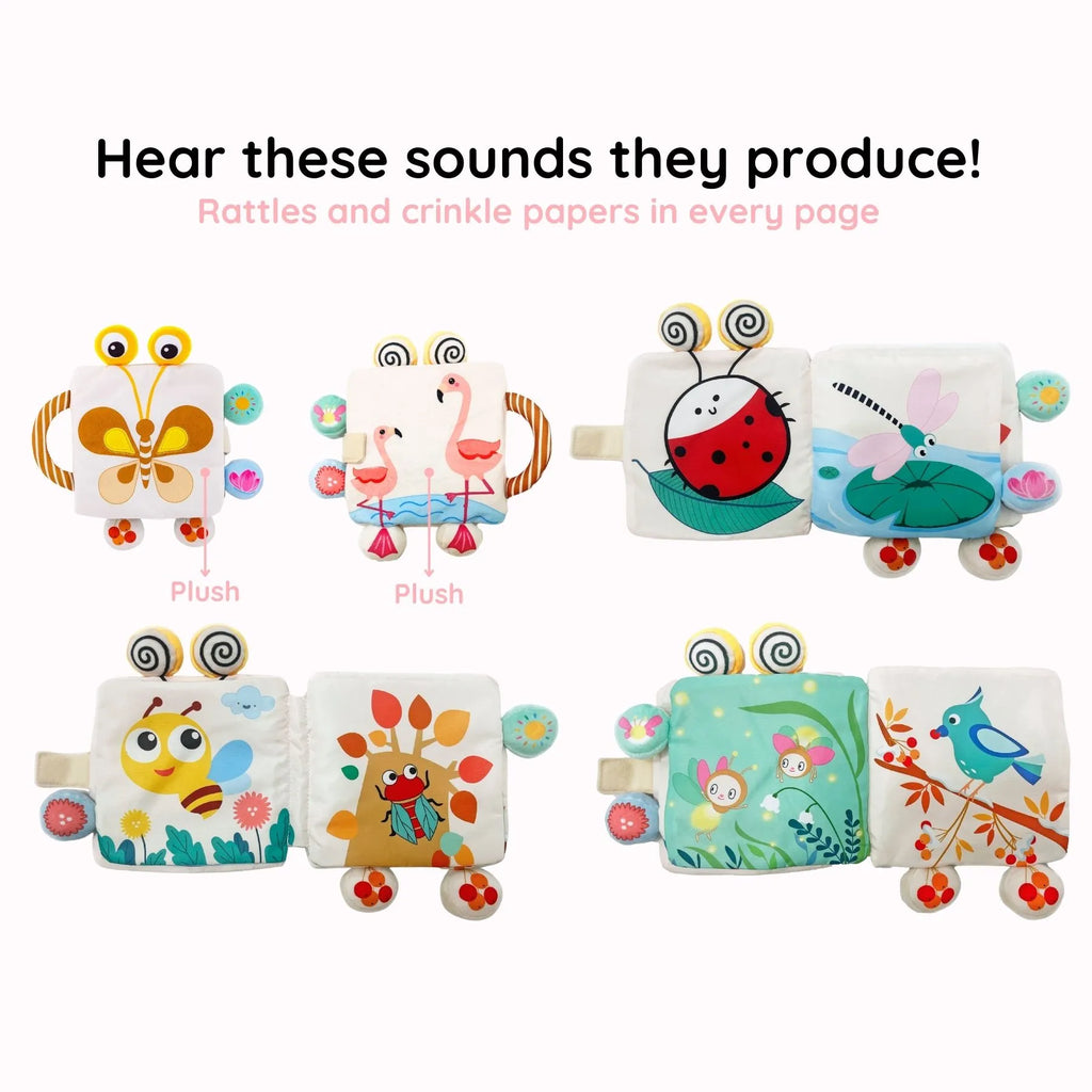 Fluttery Harmony - Soft Rattle Book For Babies - Modern Baby Doll