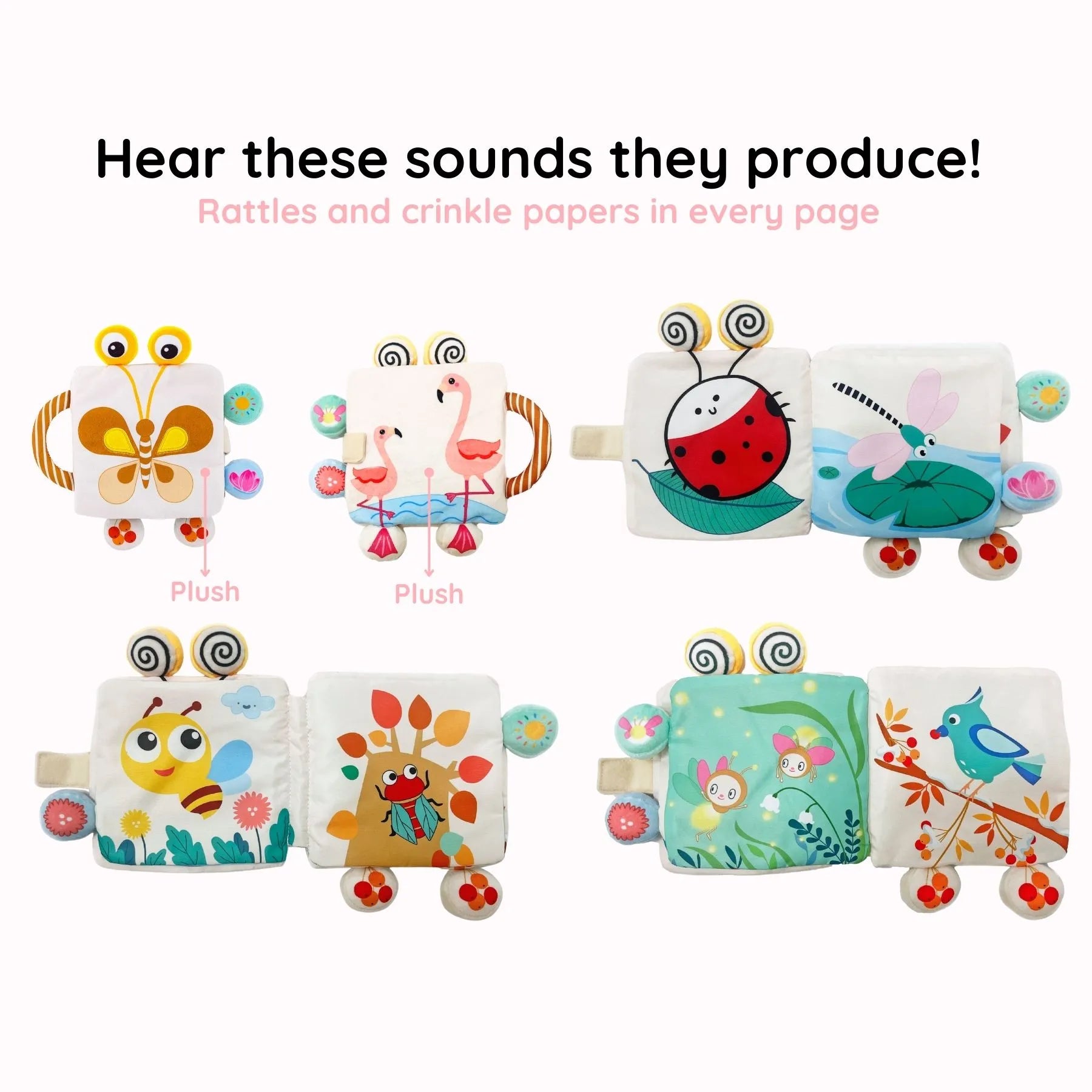 Fluttery Harmony - Soft Rattle Book For Babies - Modern Baby Doll